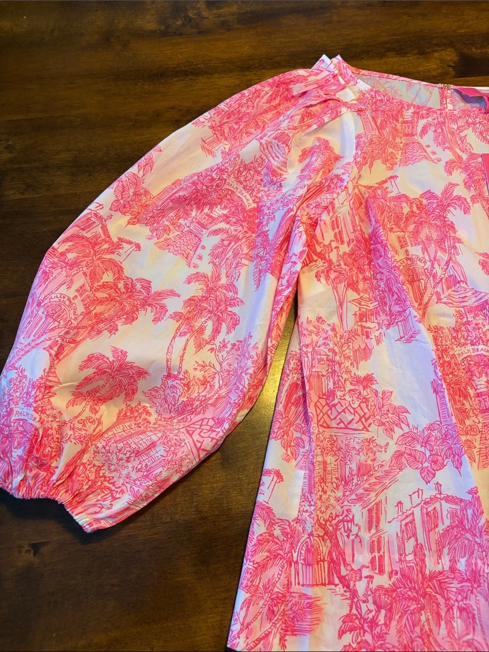 Lilly Pulitzer Barbara 3/4 Sleeve Cot White and Hot Pink